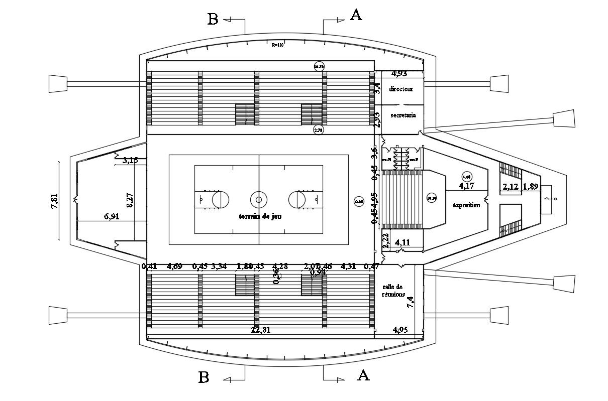 Indoor Tennis Court Design DWG File Free Download
