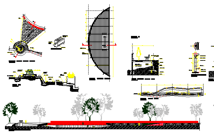 Indoor park elements design dwg file