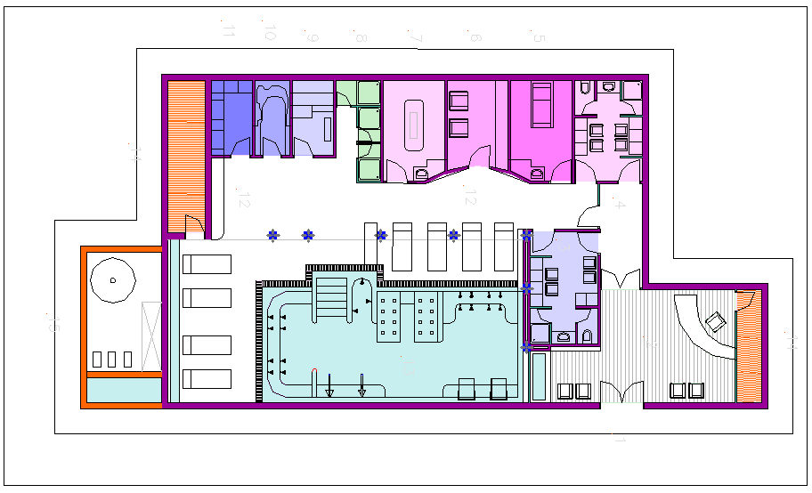 Indoor spa room DWG CAD layout for architects and interior designers