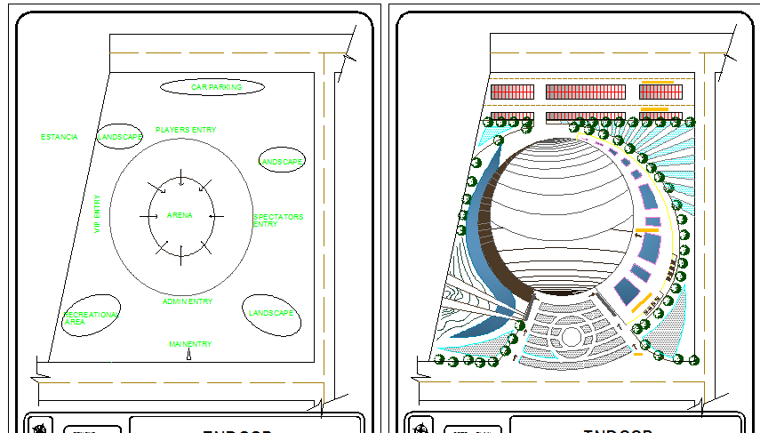 Indoor stadium landscaping details dwg file
