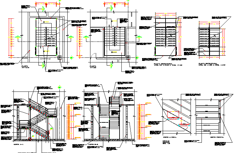 Indoor staircase sectional details of shopping center dwg file