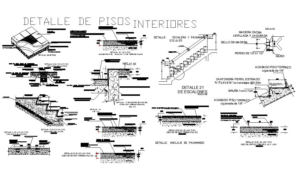 Indoor staircases section and construction cad drawing details dwg file