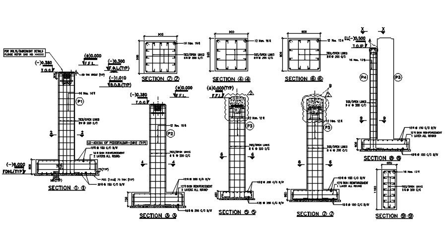 Indtut Section view of the foundation details are given in this 2D Autocad WG drawing file. Download the Autocad DWG drawing file.
