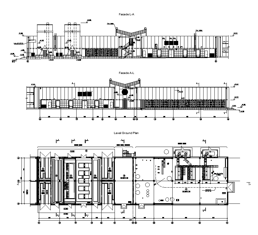 Industrial building structure detail 2d view elevation layout file