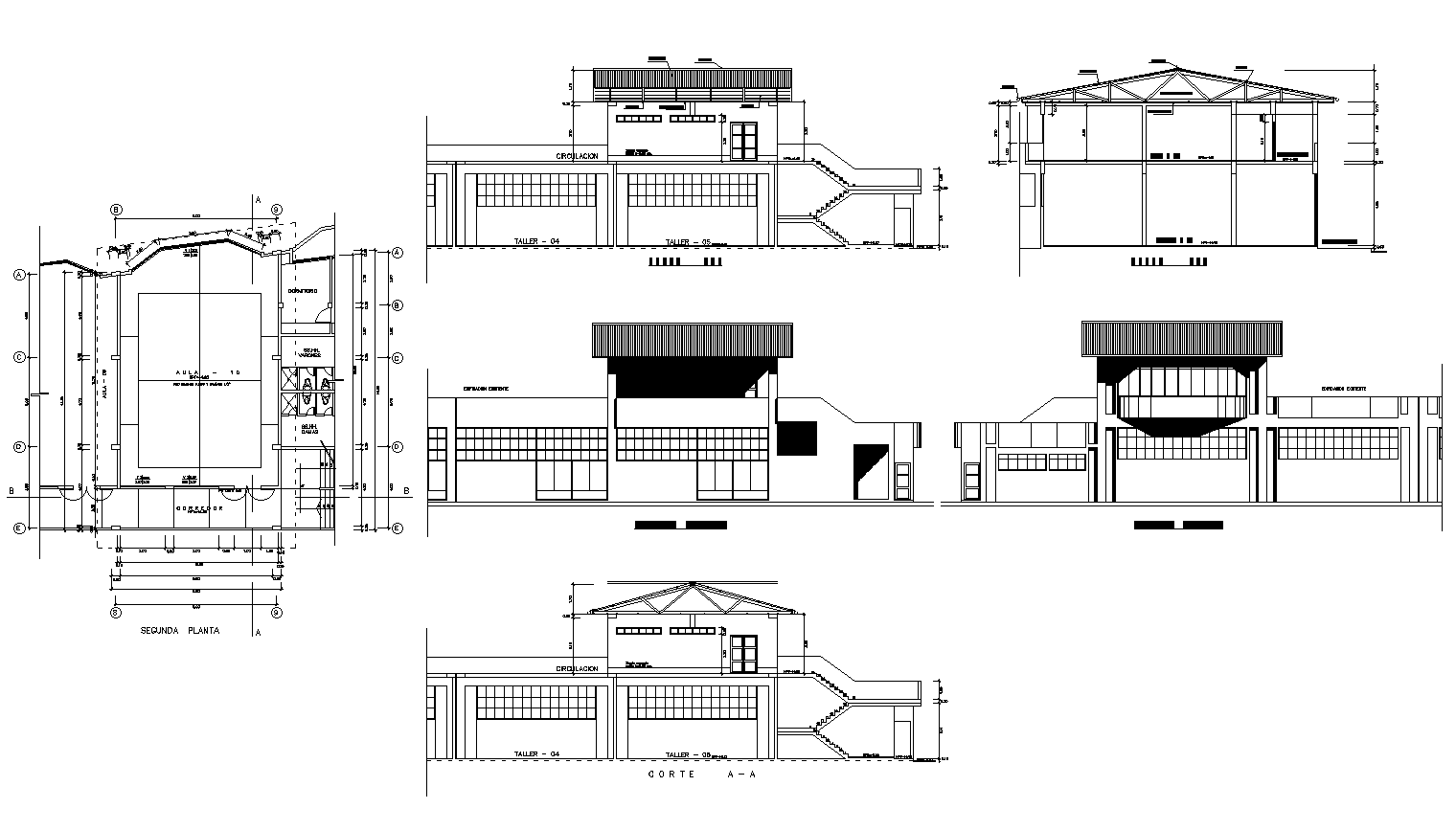 Industrial college classrooms plan detail dwg file.