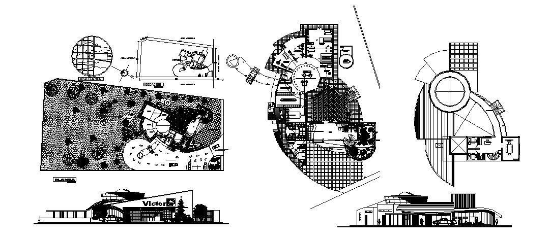 Industrial plant building elevation, section and floor plan details dwg file