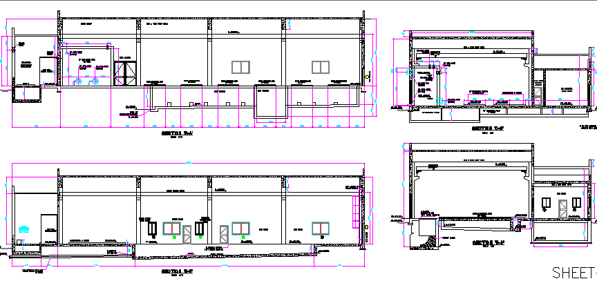 Industrial plant building elevation and section details dwg file