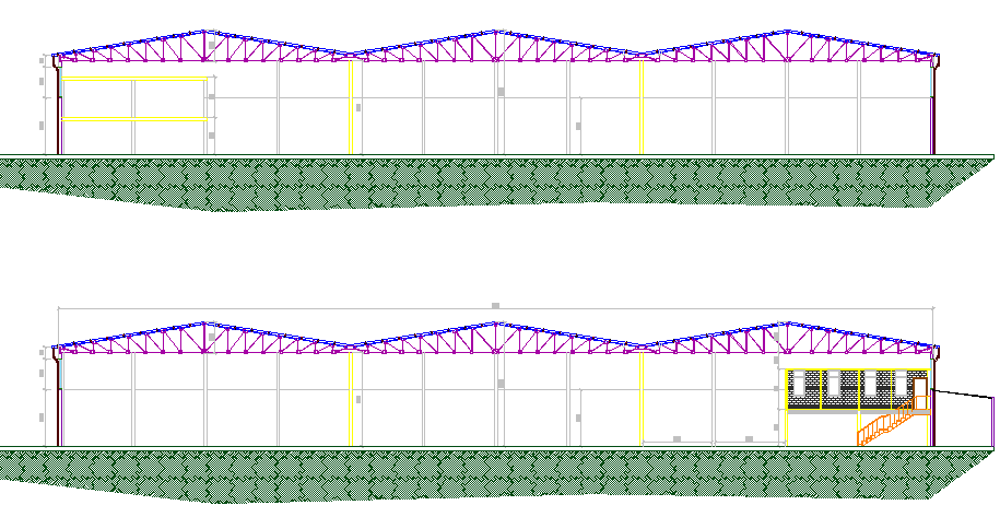 Industrial plant front and back sectional view dwg file