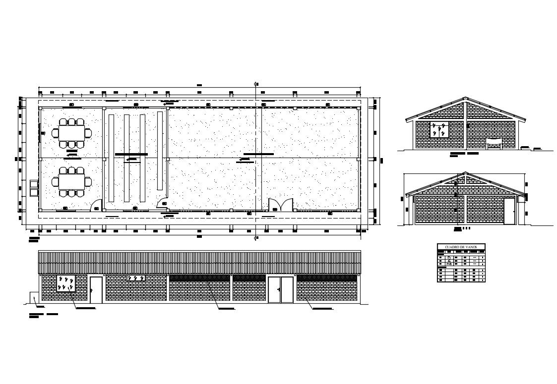 Industrial warehouse elevation all sided and plan details dwg file