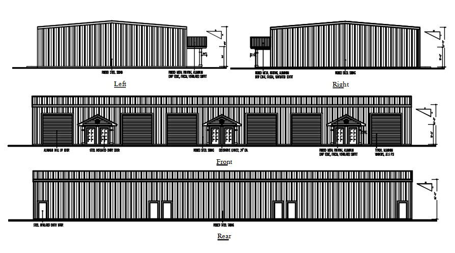 Industrial Building All Side Elevation Drawing Download DWG File