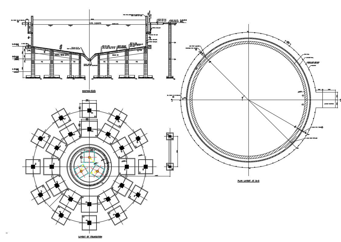 Industrial Plant Tank RCC Foundation Plan And Section Drawing DWG File