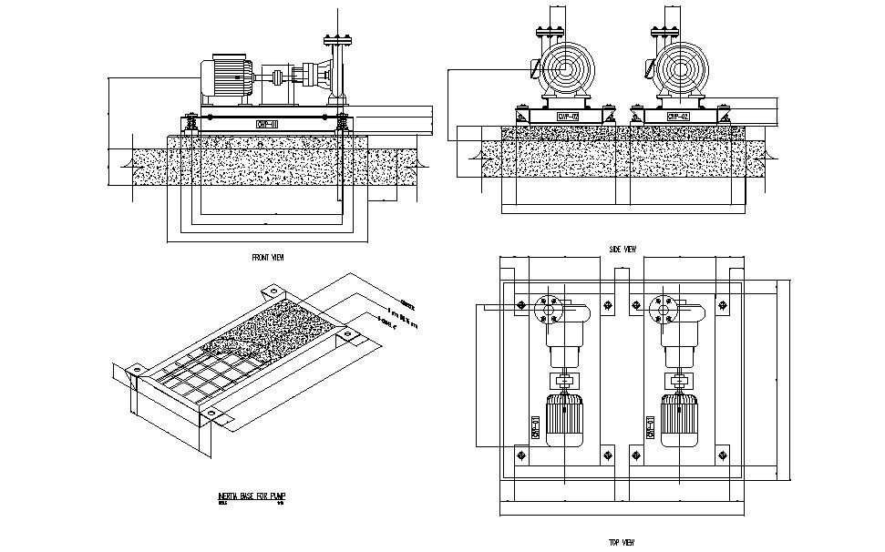 Inertia base for pump details including differant view