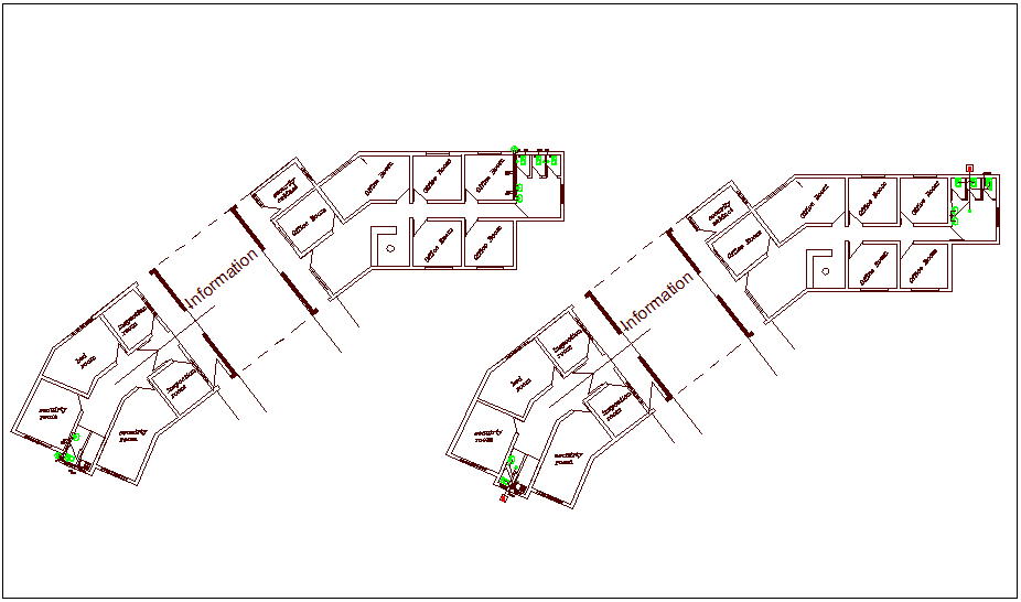 Information office building water line single line view dwg file