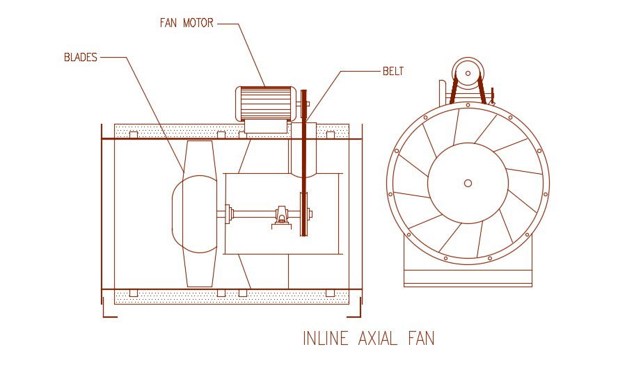 Inline Axial Fan CAD DWG Elevation Drawing for Mechanical Design