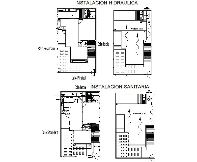Installation hydraulic and sanitary house plan detail dwg file