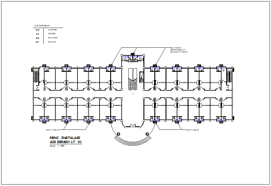 Installation of clean water line for office plan with plumbing view dwg file