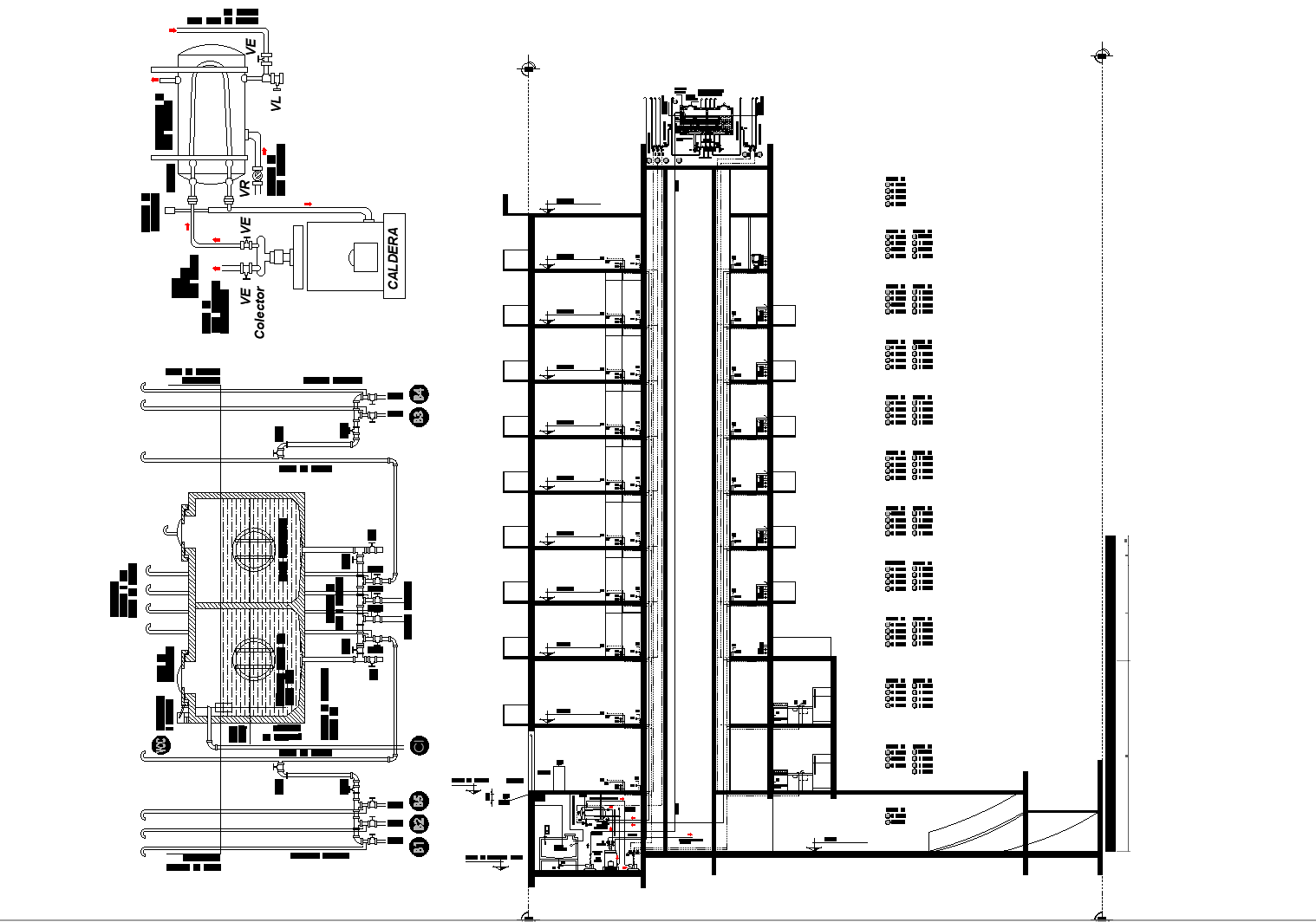 Installation of hot and cold in buildings plan detail dwg.