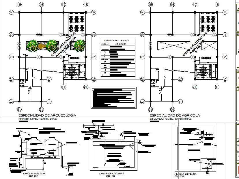 Installation of sanitary detail with plan and section.