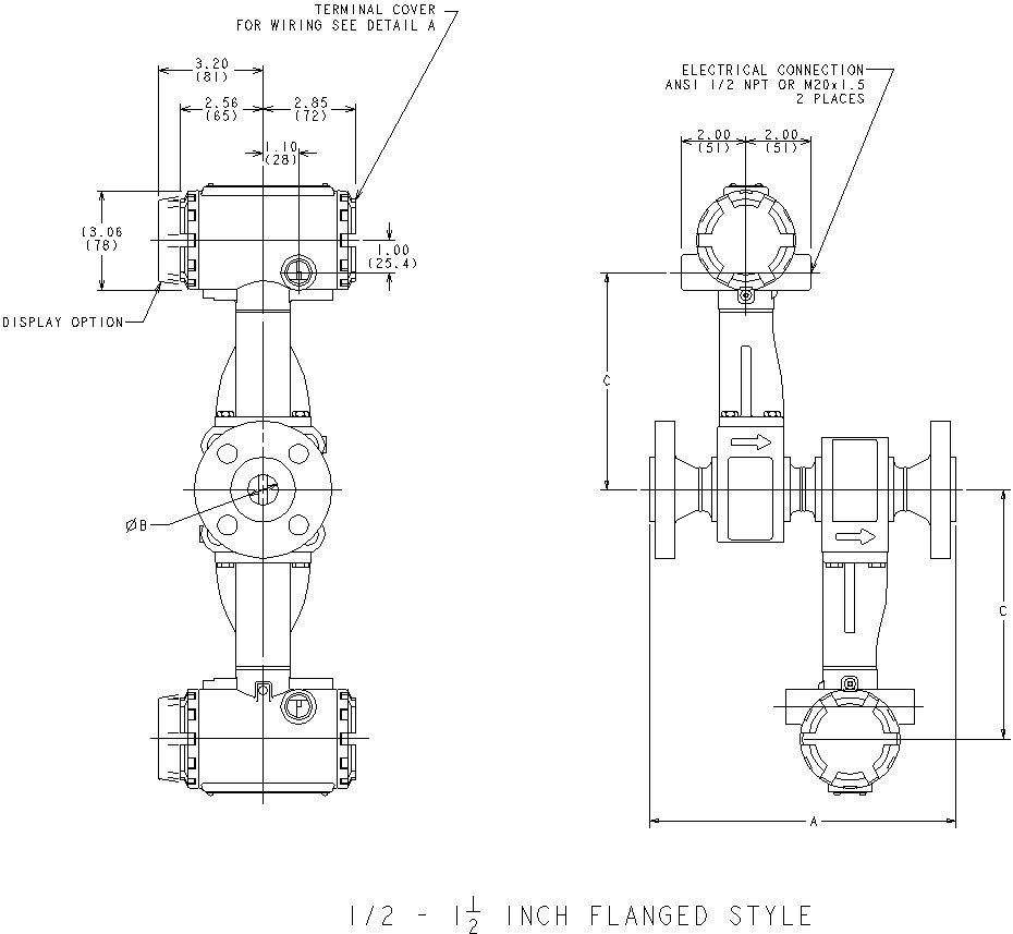 Installation Drawing of 8800 Vortex dual Flowmeter.