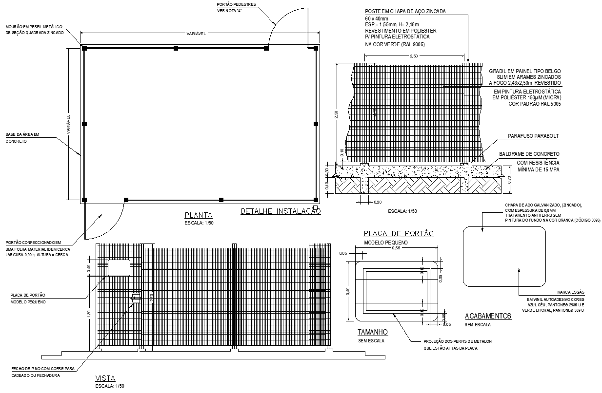 Installation Section Details for Gate Plate AutoCAD DWG File