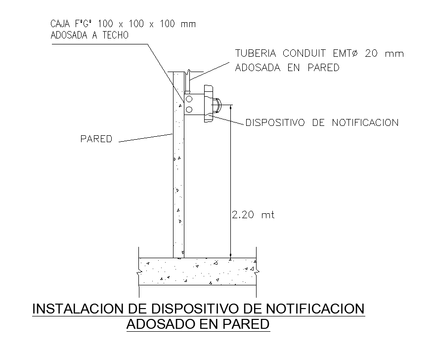 Installation of notification device attached to wall is given in this Autocad drawing file. Download now.