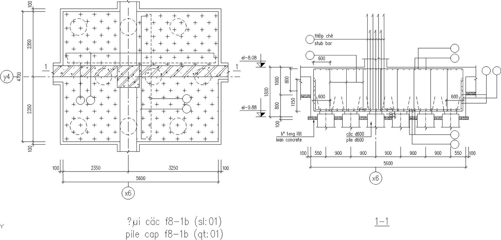 Installation of pile cap on stub column Details.