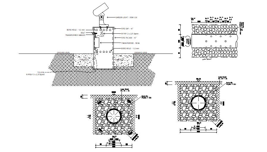 Installing Garden Lights CAD Drawing