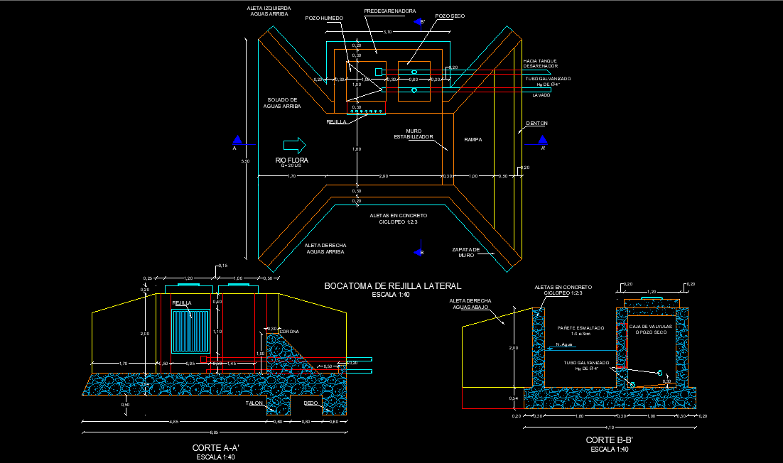 Intake plan and section detail dwg file