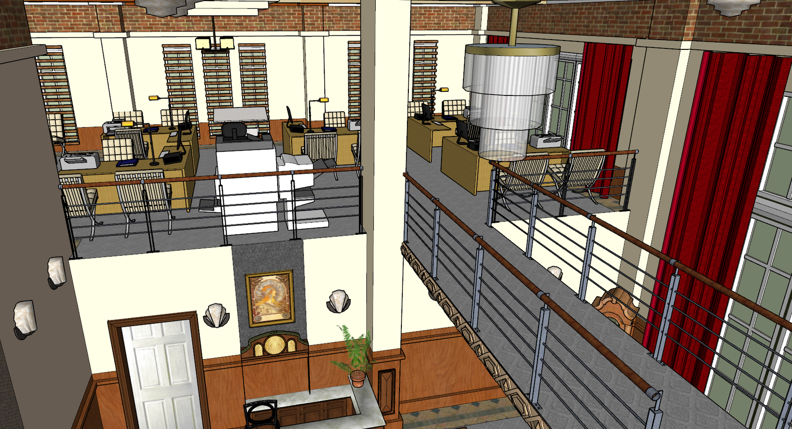 Interior Design of Office Shown in 3D View SKP SketchUp Format File