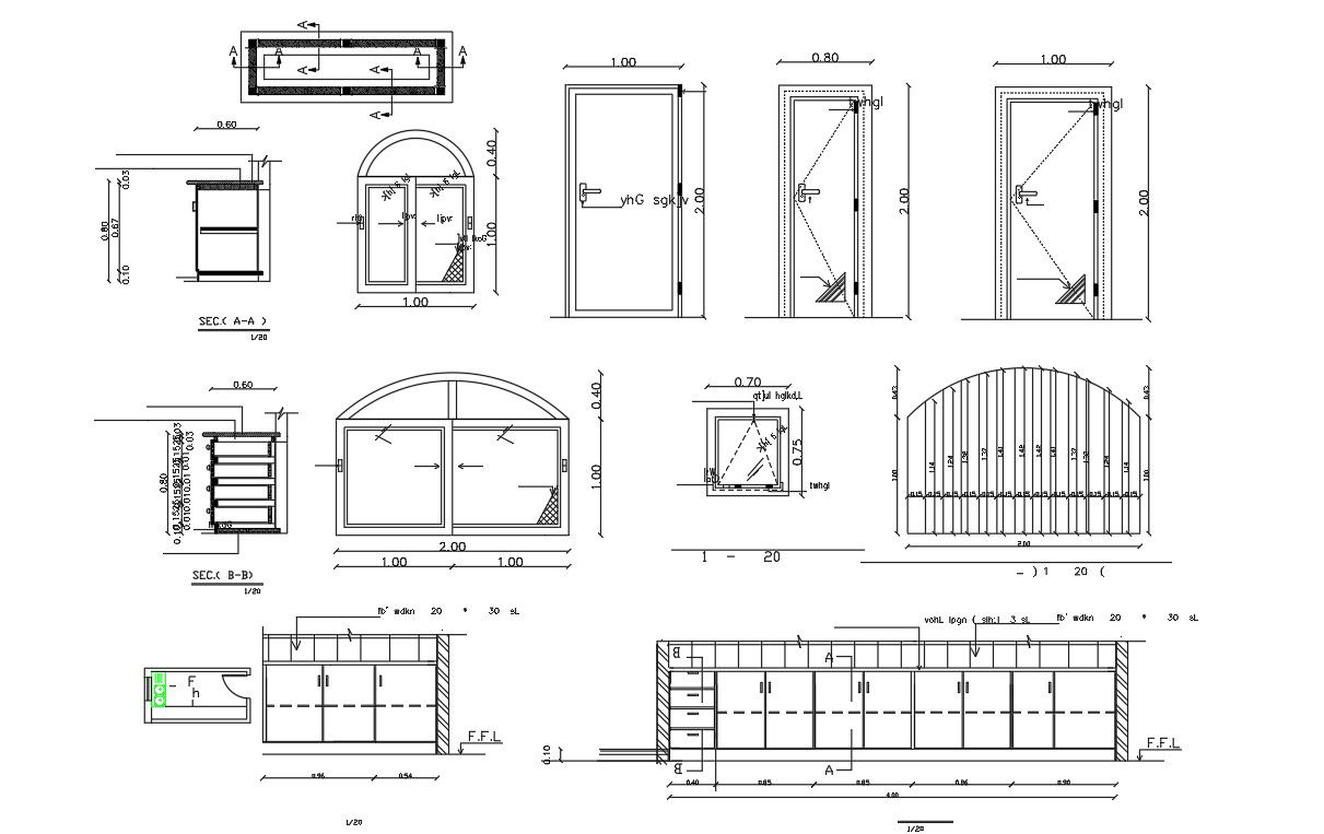 Interior Design Drawing Of Doors And Cabinet AutoCAD File