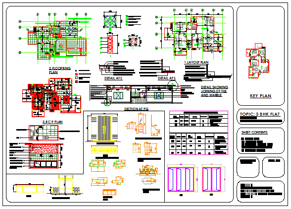 Interior design drawing of 3BHK flat design drawing