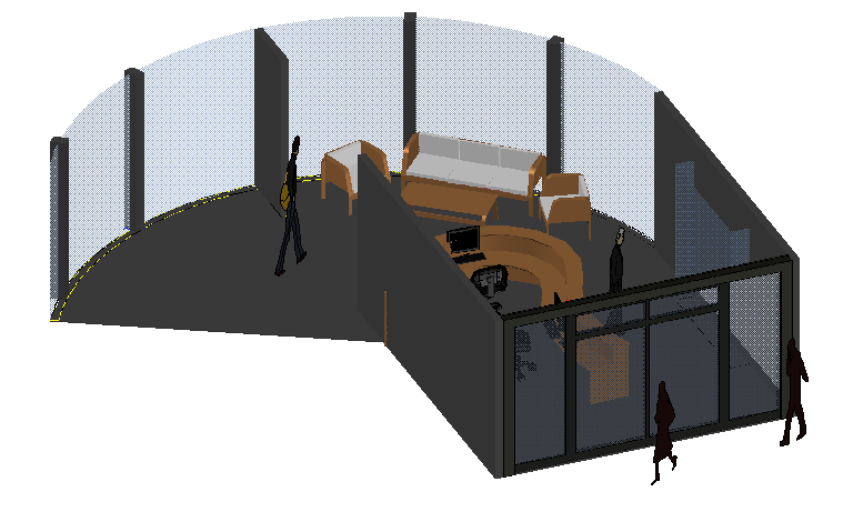 Interior design of office in 3d view dwg file