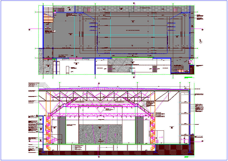 Interior design of stage with plan and elevation dwg file