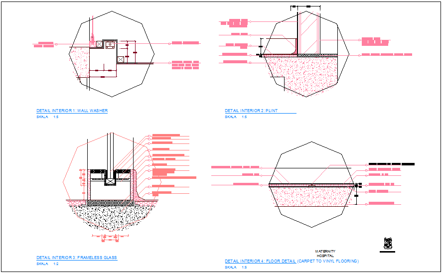 Interior detail with wall washer for maternity hospital dwg file