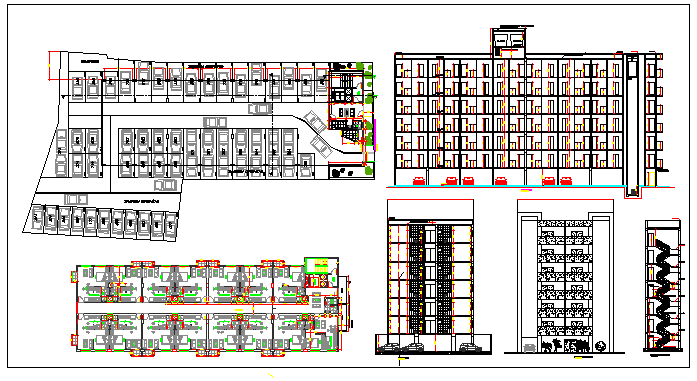 Interior floor plan and exterior elevation of a residential building dwg file