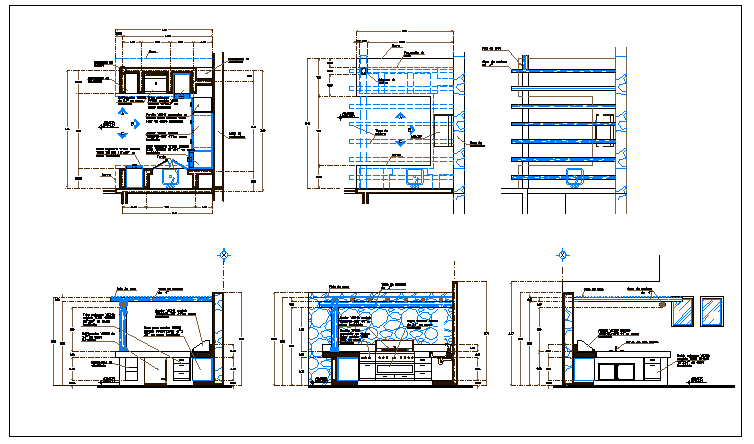 Interior furniture detail of barbecue kitchen dwg file