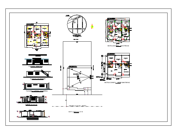 Interior plan and exterior elevation of a small House dwg file
