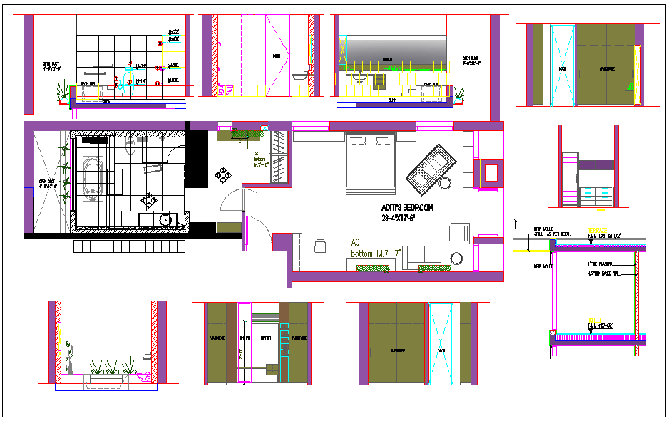 Interior plan of bedroom dwg file