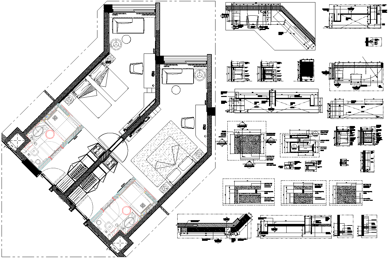 Interior Design Plan of Hotel room DWG AutoCAD file