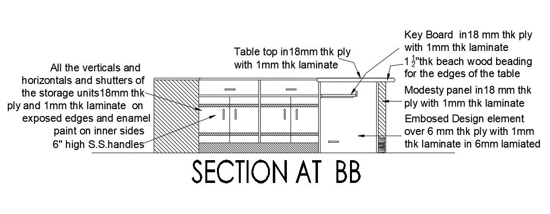 Interior Furniture Table Elevation Design Download DWG File