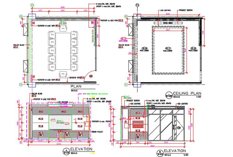 Interior Office Meeting Room Plan And Elevation Drawing DWG File