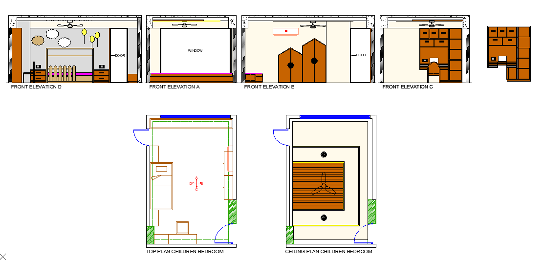 Interior Plan Of Children's Bedroom AutoCAD Layout