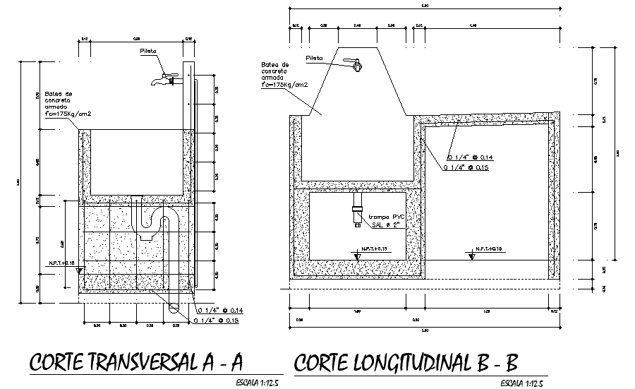Interior cut section view of 3x3m bathroom building is given in this Autocad drawing file. Download the Autocad model.