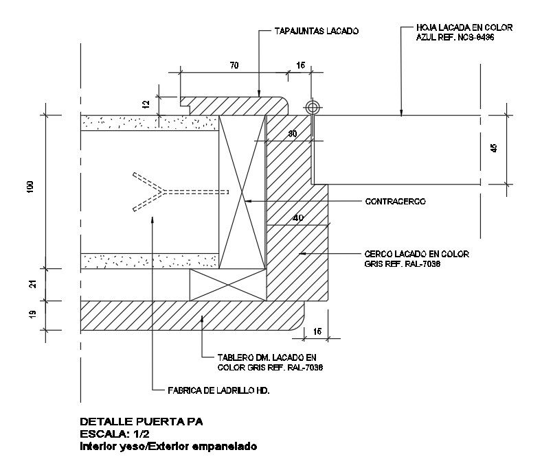 Interior door plaster and exterior panel detail drawing file is given in this Autocad drawing file. Download now.