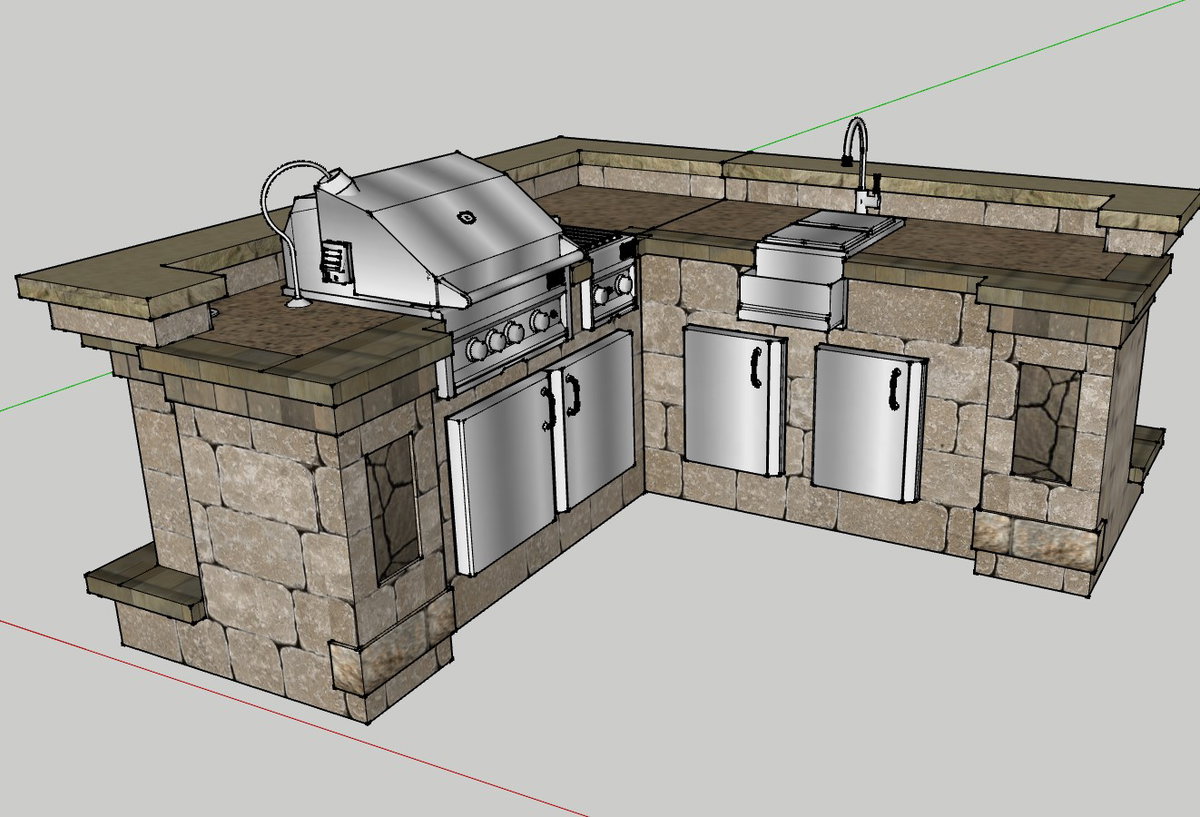 Interior Kitchen Design Layout With Counter Sink and Grill Setup