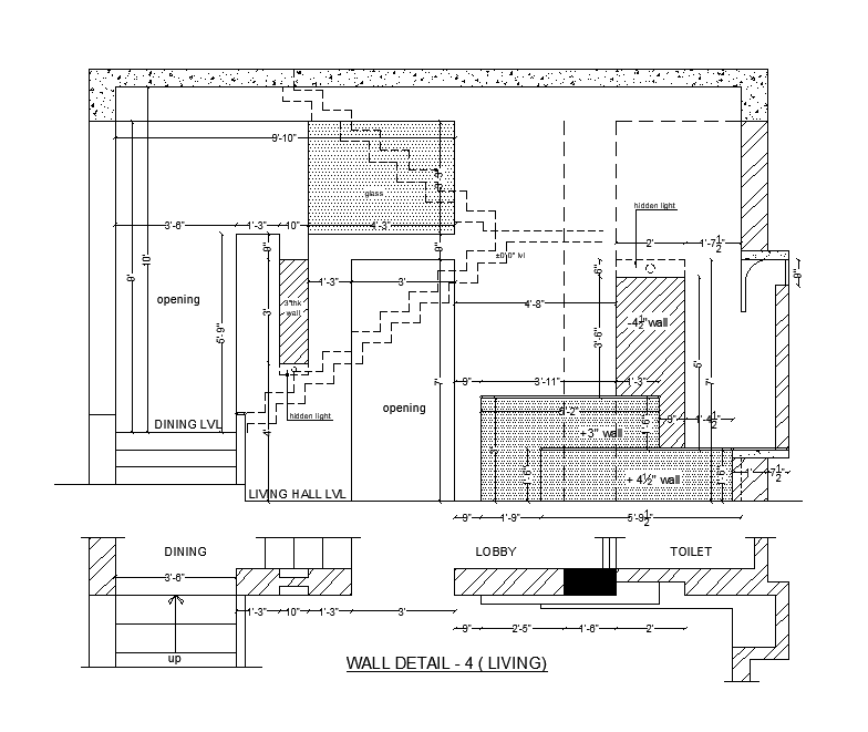 Interior section detail drawing of residence defined in this AutoCAD file. Download this 2d AutoCAD drawing file.