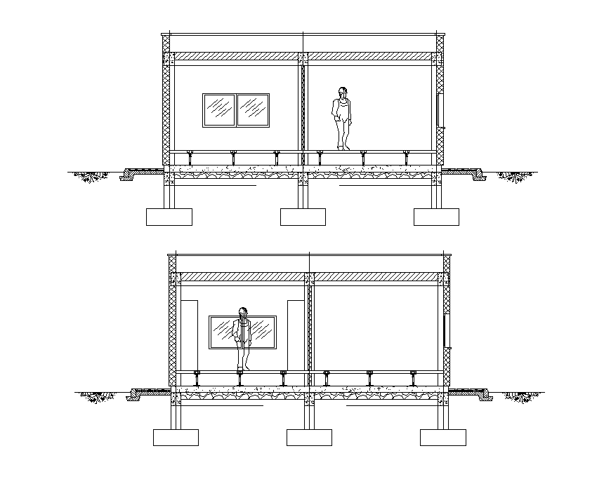 Interior section detail drawing of residence describes in this AutoCAD file. Download this 2d AutoCAD drawing file.