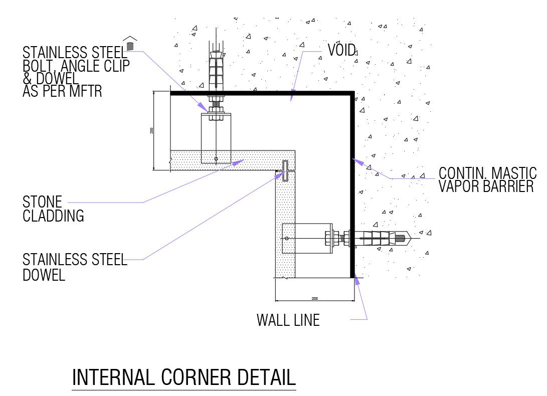 Internal corner detail in AutoCAD 2D drawing, dwg file, CAD file