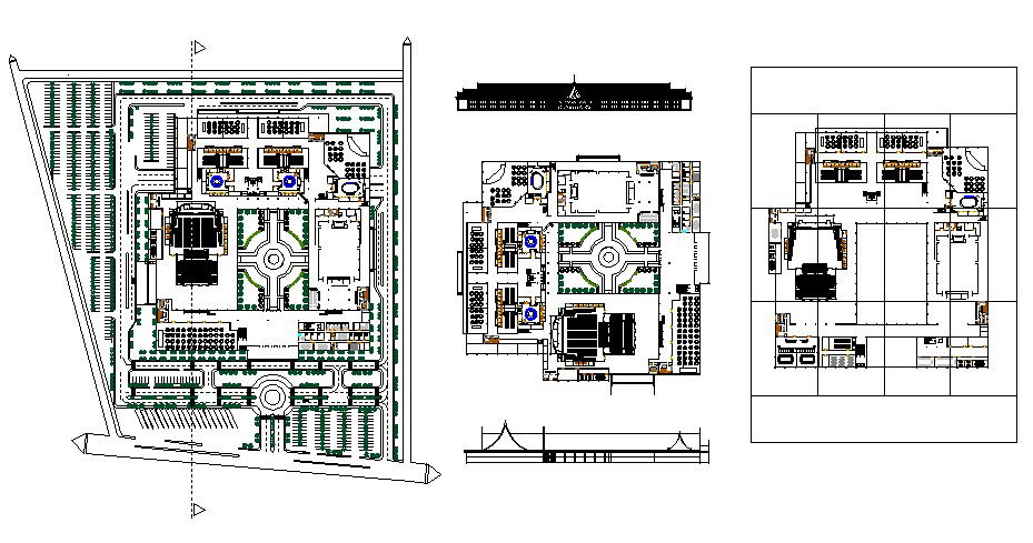 International convention center elevation and distribution plan details dwg file