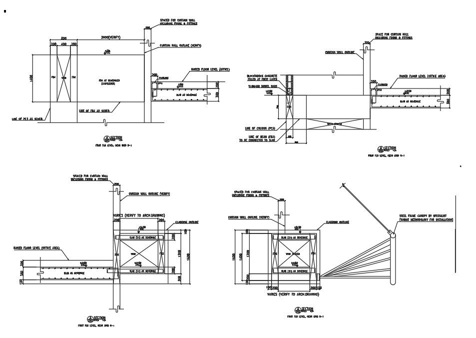 In these AutoCAD DWG, drawing the slab section details of the office building are given. Download the AutoCAD 2D DWG file.